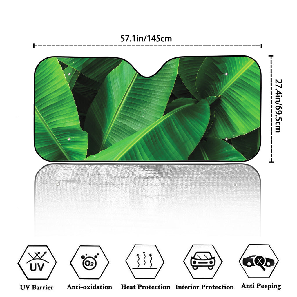 Green Tropical Banana Palm Leaf Print Car Windshield Sun Shade