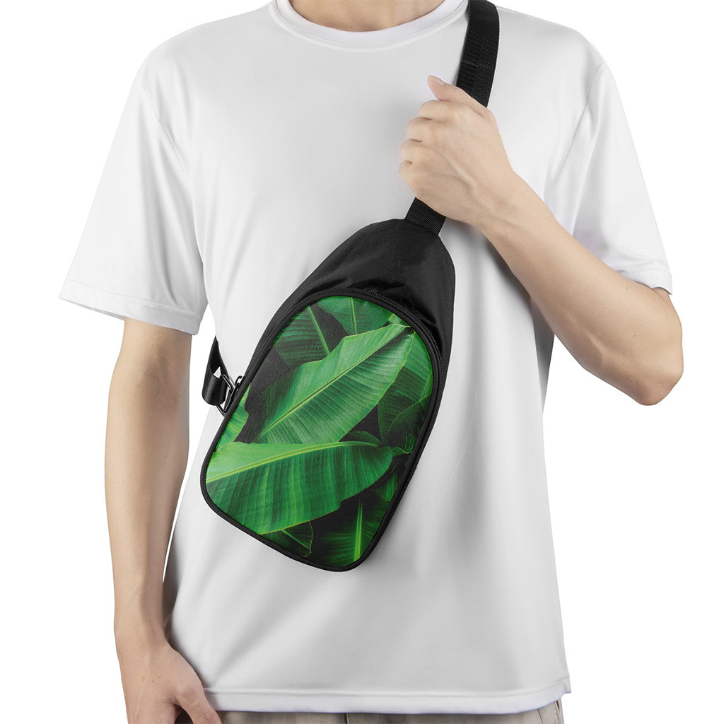 Green Tropical Banana Palm Leaf Print Chest Bag