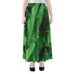 Green Tropical Banana Palm Leaf Print Chiffon Maxi Skirt