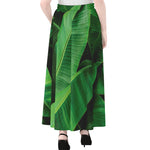 Green Tropical Banana Palm Leaf Print Chiffon Maxi Skirt