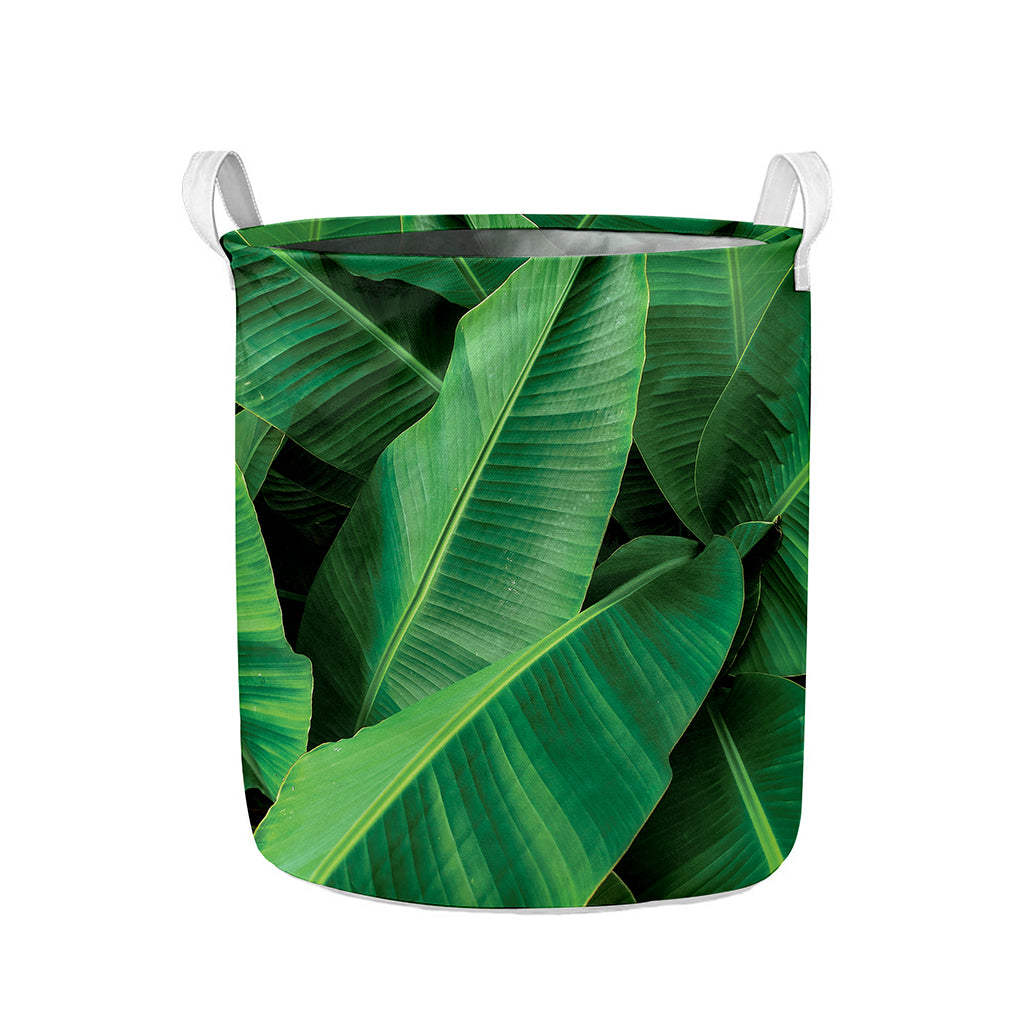 Green Tropical Banana Palm Leaf Print Collapsible Laundry Basket
