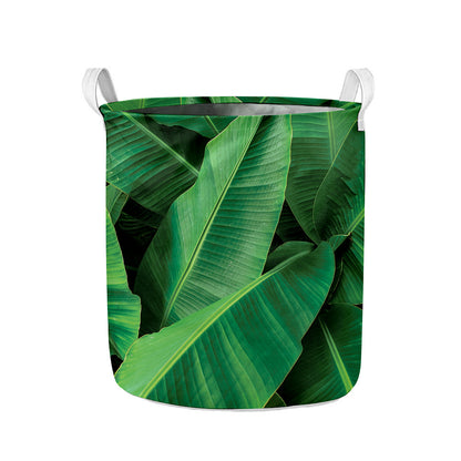 Green Tropical Banana Palm Leaf Print Collapsible Laundry Basket