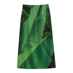 Green Tropical Banana Palm Leaf Print Cotton Front Slit Maxi Skirt