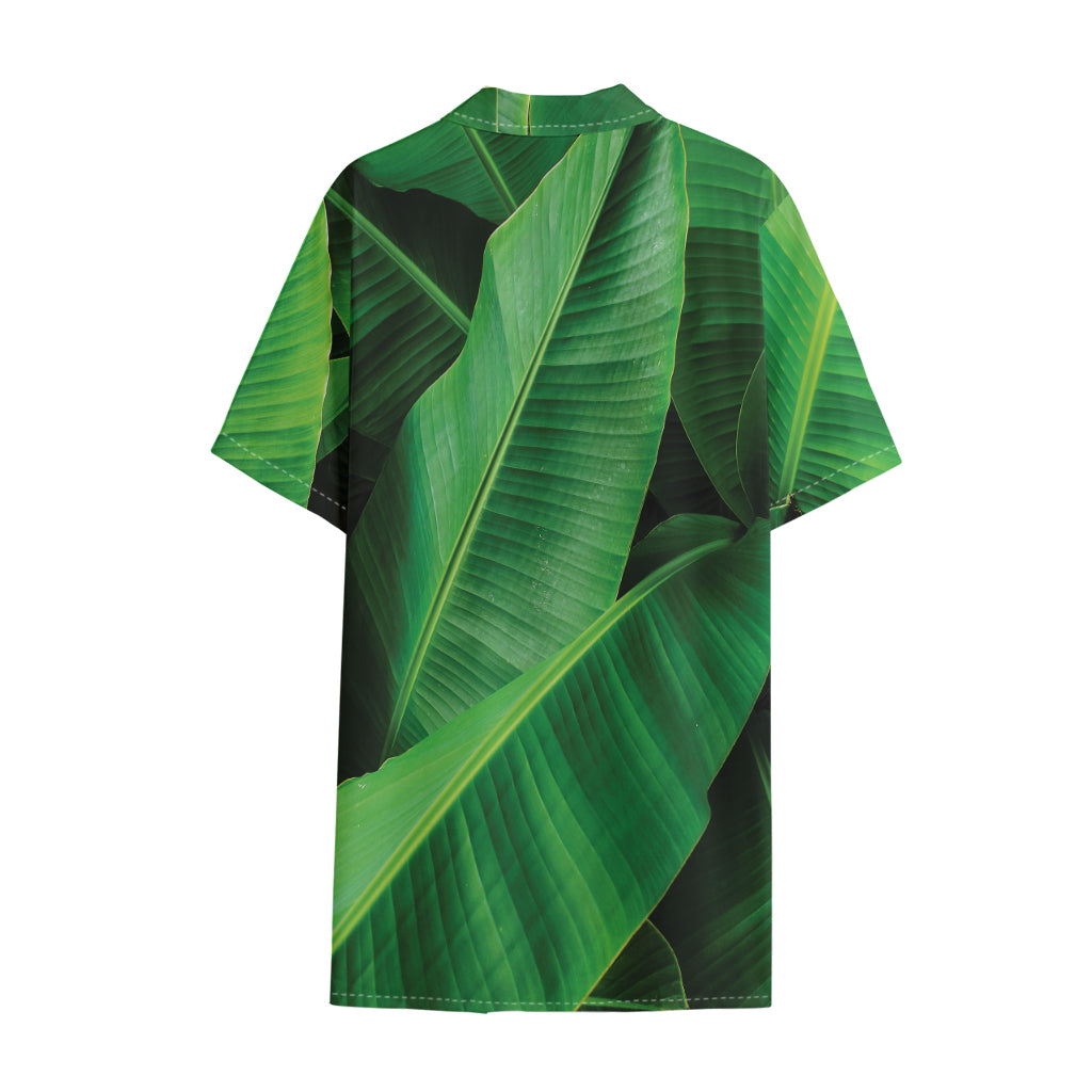 Green Tropical Banana Palm Leaf Print Cotton Hawaiian Shirt