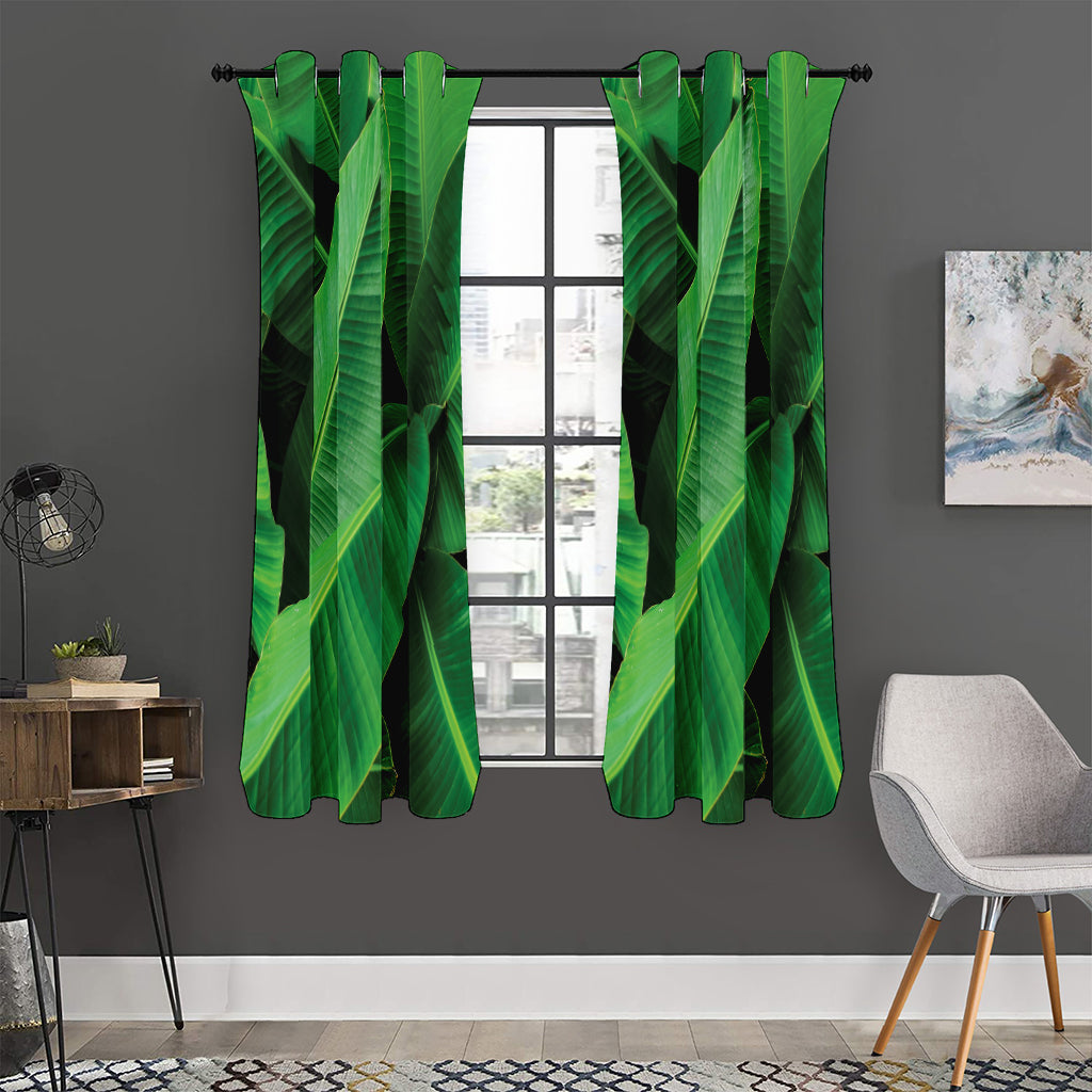 Green Tropical Banana Palm Leaf Print Curtain