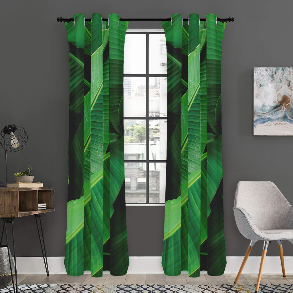 Green Tropical Banana Palm Leaf Print Curtain