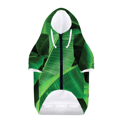 Green Tropical Banana Palm Leaf Print Dog Zip Up Hoodie