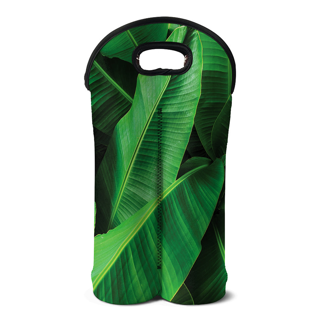 Green Tropical Banana Palm Leaf Print Double Neoprene Wine Tote