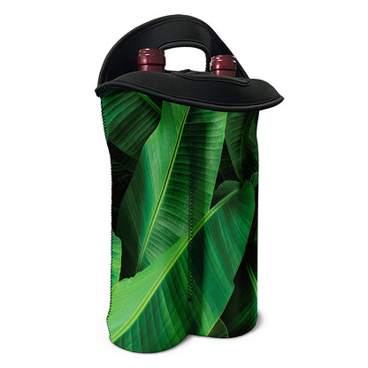 Green Tropical Banana Palm Leaf Print Double Neoprene Wine Tote