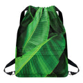 Green Tropical Banana Palm Leaf Print Drawstring Backpack