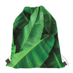 Green Tropical Banana Palm Leaf Print Drawstring Bag