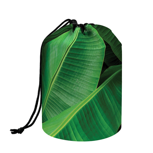 Green Tropical Banana Palm Leaf Print Drawstring Makeup Bag