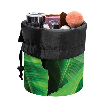 Green Tropical Banana Palm Leaf Print Drawstring Makeup Bag