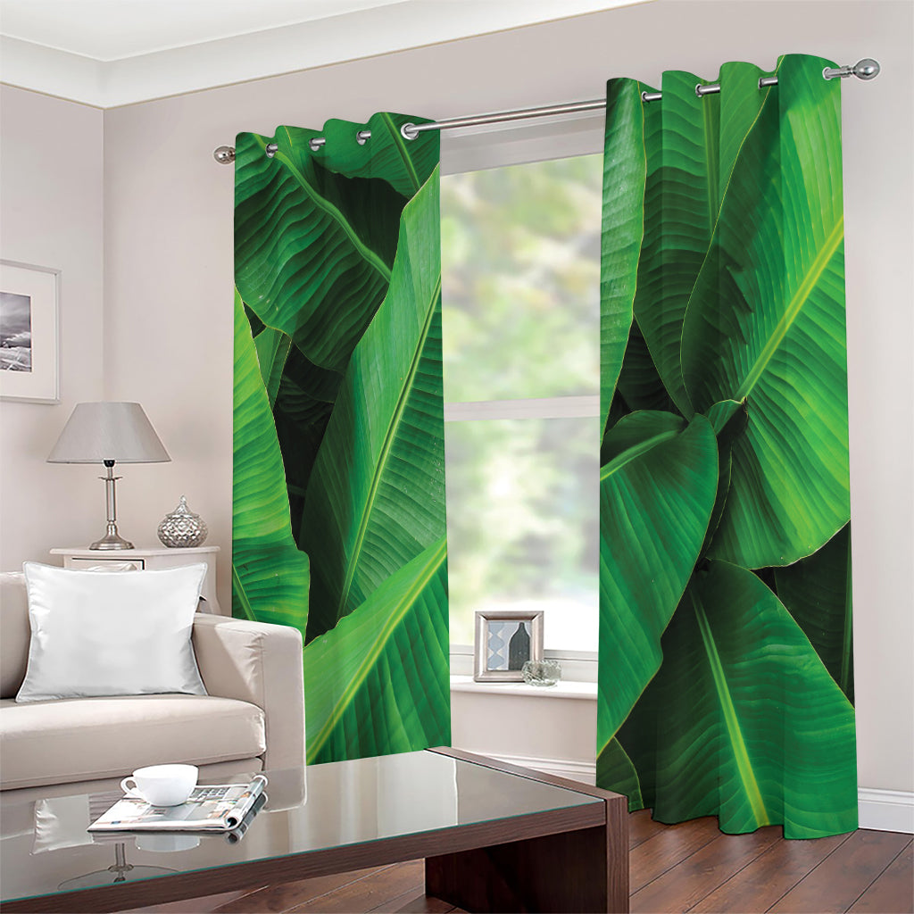 Green Tropical Banana Palm Leaf Print Extra Wide Grommet Curtains