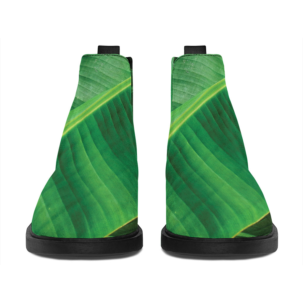 Green Tropical Banana Palm Leaf Print Flat Ankle Boots