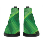 Green Tropical Banana Palm Leaf Print Flat Ankle Boots