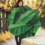 Green Tropical Banana Palm Leaf Print Foldable Umbrella