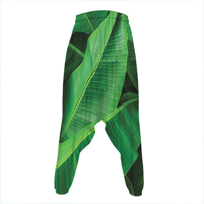 Green Tropical Banana Palm Leaf Print Hammer Pants