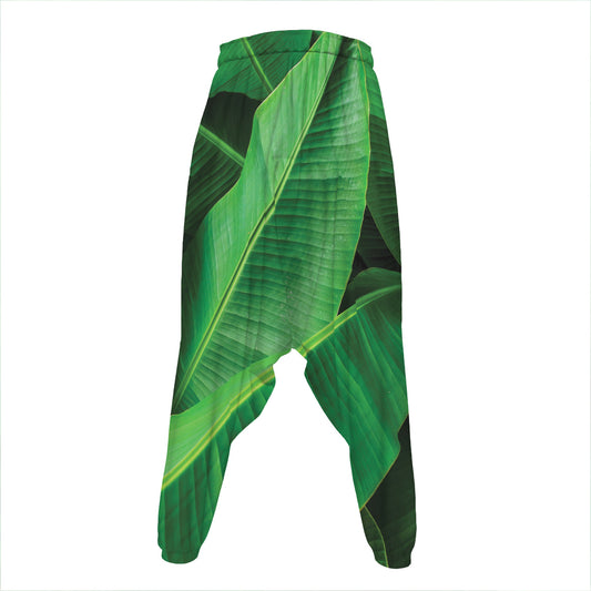 Green Tropical Banana Palm Leaf Print Hammer Pants