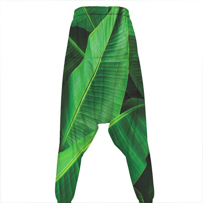 Green Tropical Banana Palm Leaf Print Hammer Pants