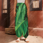 Green Tropical Banana Palm Leaf Print Harem Pants