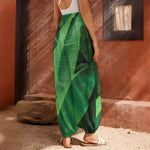 Green Tropical Banana Palm Leaf Print Harem Pants