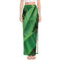 Green Tropical Banana Palm Leaf Print High Slit Maxi Skirt