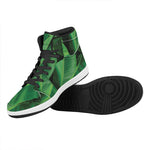 Green Tropical Banana Palm Leaf Print High Top Leather Sneakers