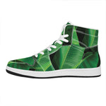 Green Tropical Banana Palm Leaf Print High Top Leather Sneakers