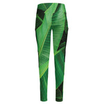 Green Tropical Banana Palm Leaf Print High-Waisted Pocket Leggings