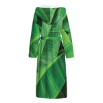 Green Tropical Banana Palm Leaf Print Hooded Bathrobe