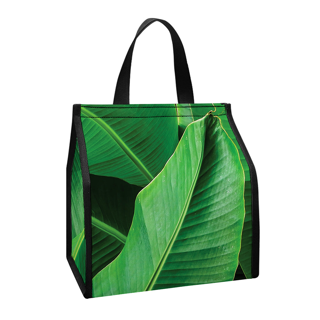 Green Tropical Banana Palm Leaf Print Insulated Lunch Tote