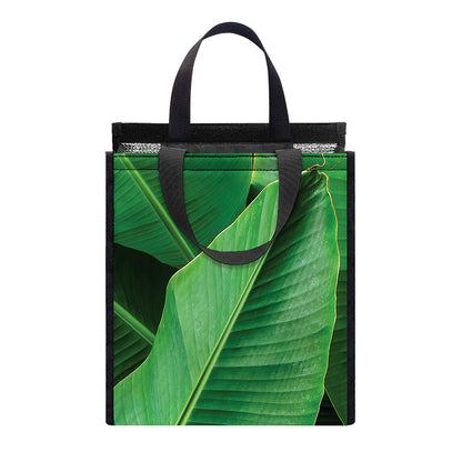 Green Tropical Banana Palm Leaf Print Insulated Lunch Tote