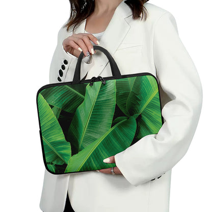 Green Tropical Banana Palm Leaf Print Laptop Sleeve With Handle