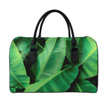 Green Tropical Banana Palm Leaf Print Leather Duffle Bag