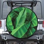 Green Tropical Banana Palm Leaf Print Leather Spare Tire Cover