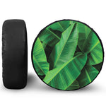 Green Tropical Banana Palm Leaf Print Leather Spare Tire Cover
