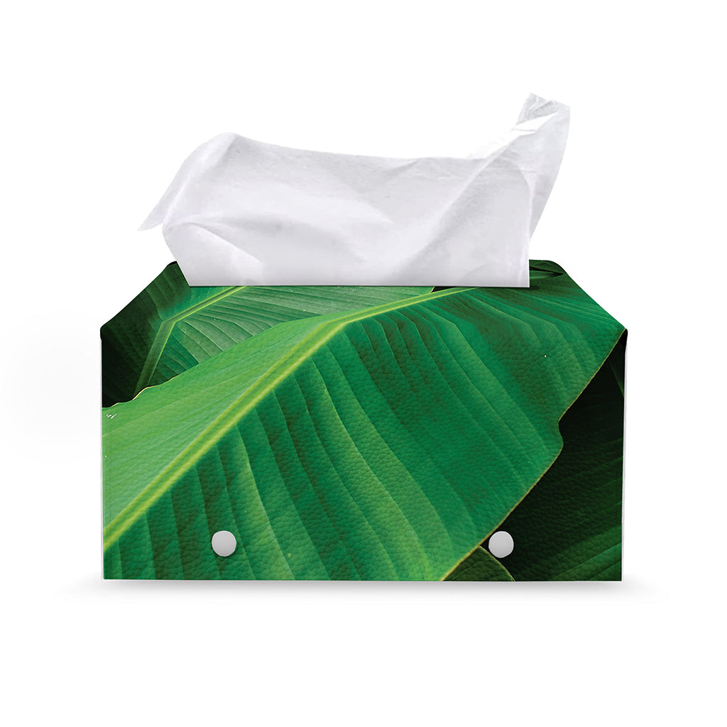 Green Tropical Banana Palm Leaf Print Leather Tissue Box Cover