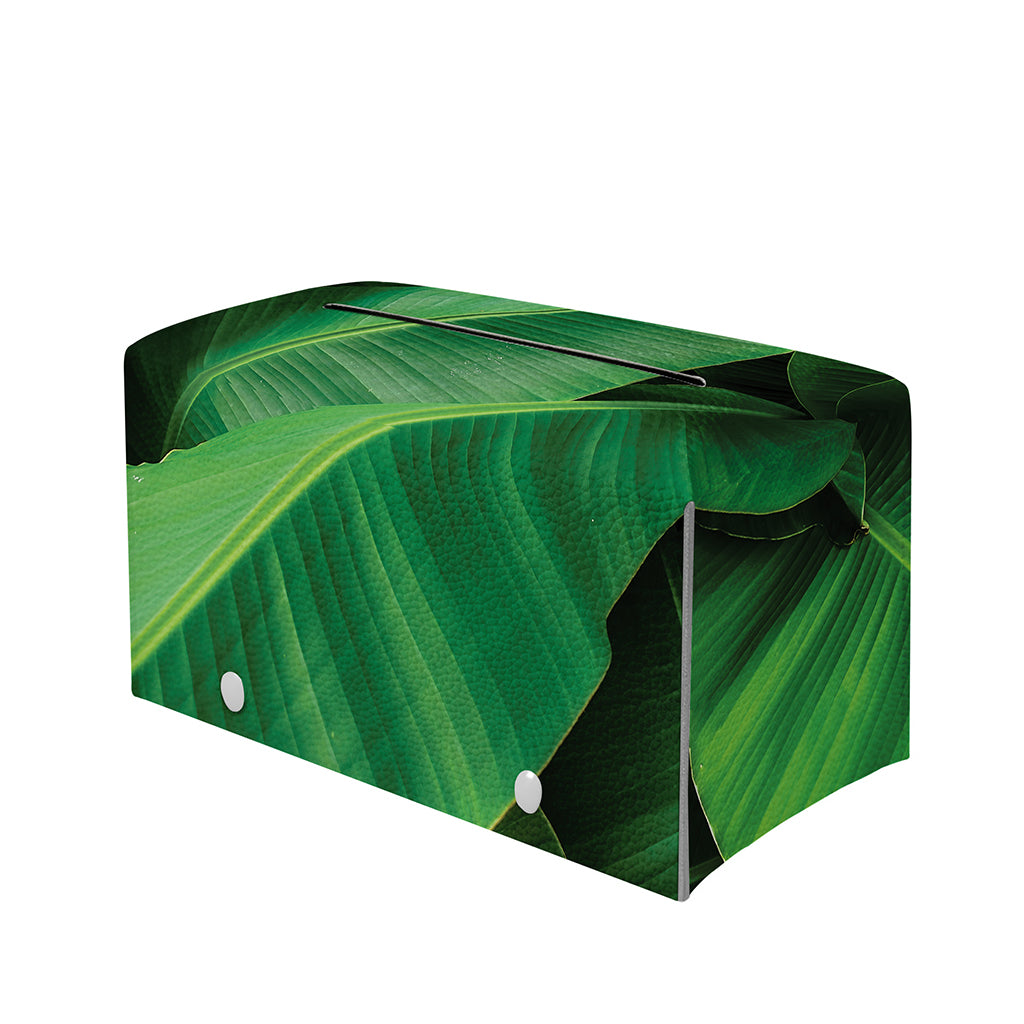 Green Tropical Banana Palm Leaf Print Leather Tissue Box Cover