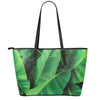 Green Tropical Banana Palm Leaf Print Leather Tote Bag