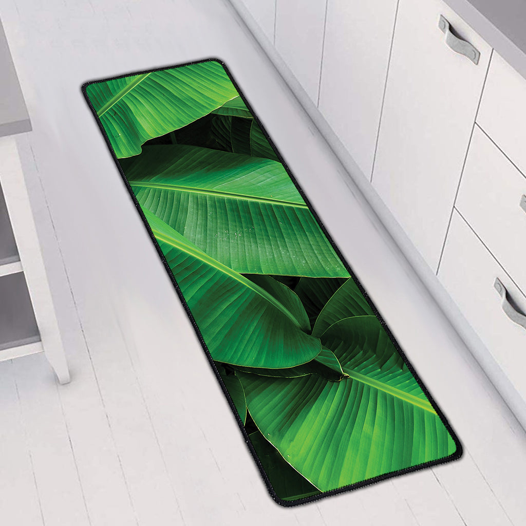 Green Tropical Banana Palm Leaf Print Long Kitchen Mat