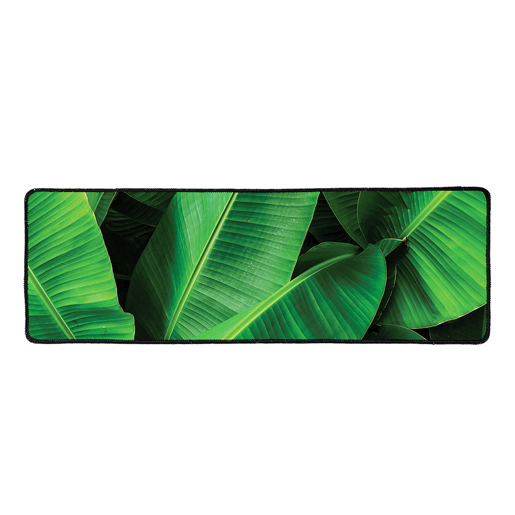 Green Tropical Banana Palm Leaf Print Long Kitchen Mat