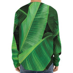 Green Tropical Banana Palm Leaf Print Long Sleeve Baseball Jersey