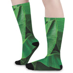 Green Tropical Banana Palm Leaf Print Long Socks