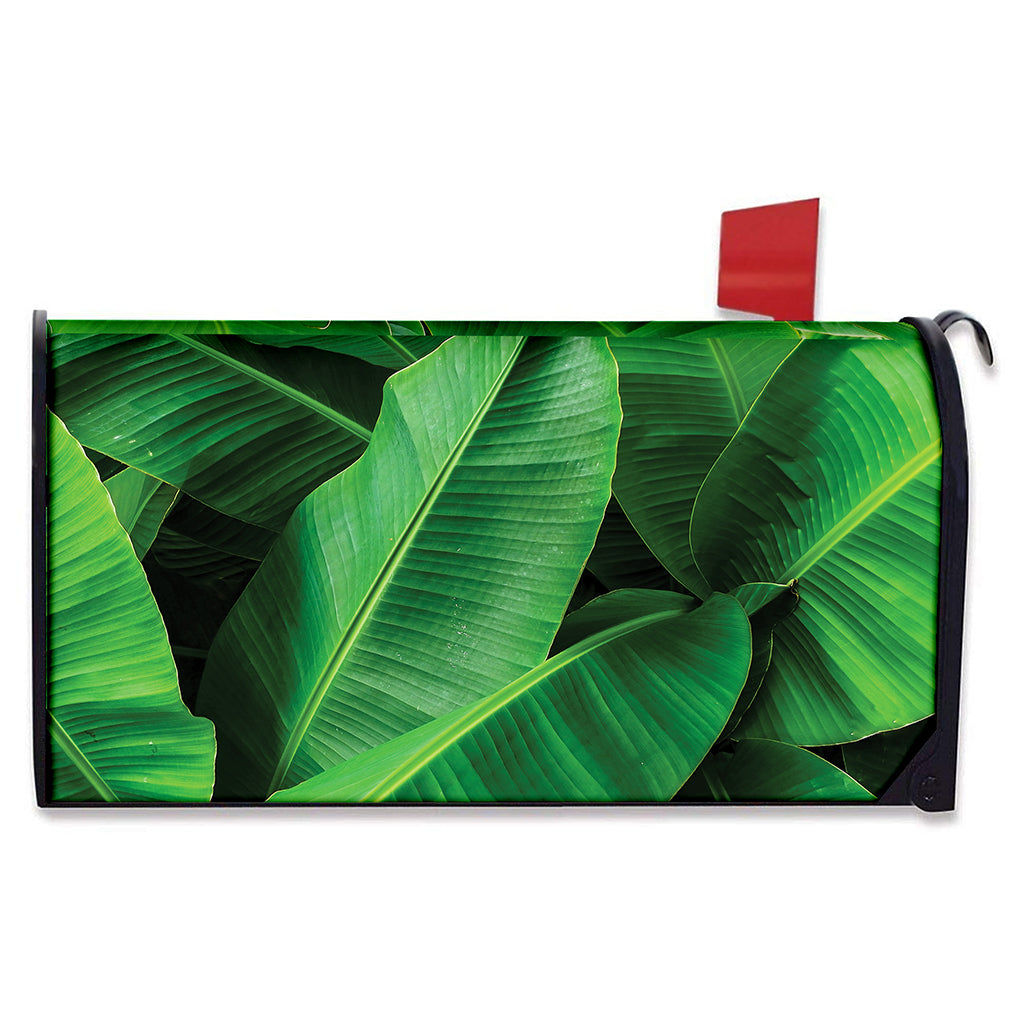 Green Tropical Banana Palm Leaf Print Mailbox Cover
