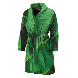 Green Tropical Banana Palm Leaf Print Men's Bathrobe