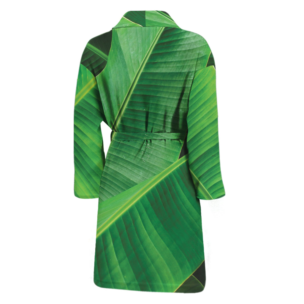 Green Tropical Banana Palm Leaf Print Men's Bathrobe