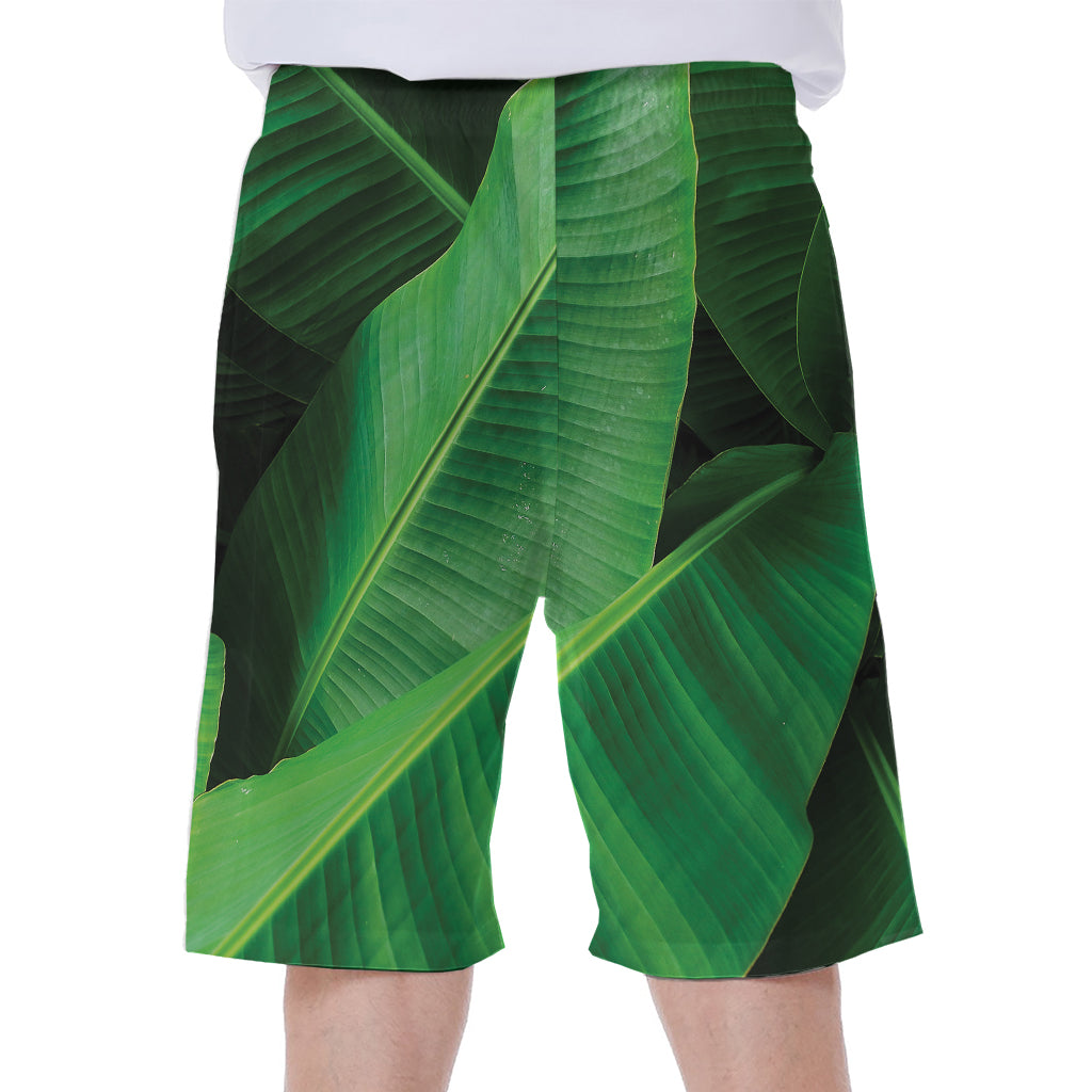 Green Tropical Banana Palm Leaf Print Men's Beach Shorts