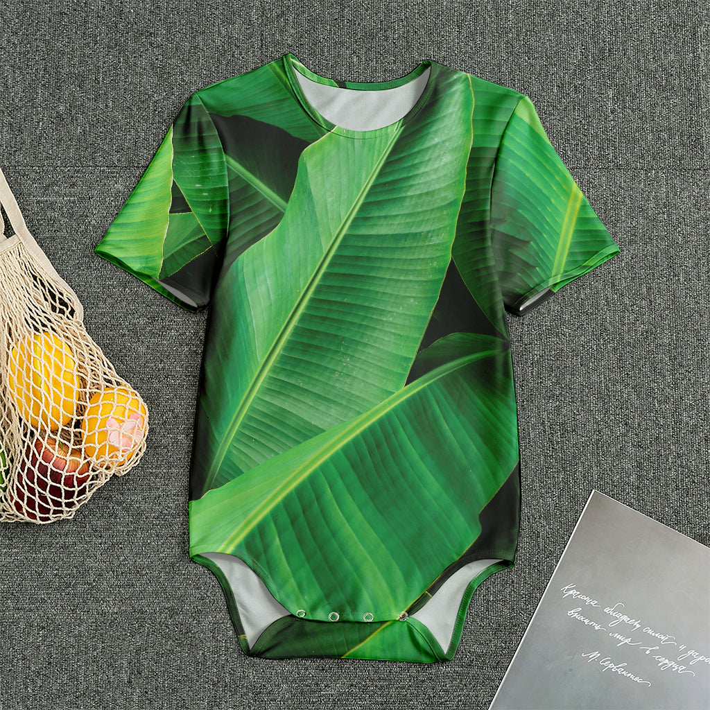 Green Tropical Banana Palm Leaf Print Men's Bodysuit
