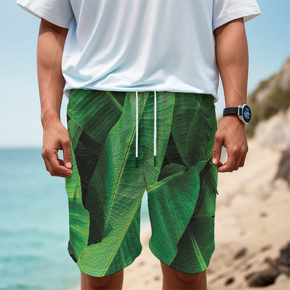 Green Tropical Banana Palm Leaf Print Men's Cargo Shorts